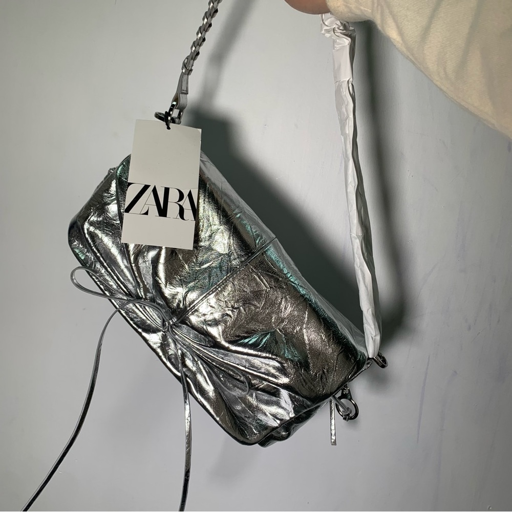 ZARA NWT METALLIC GATHERED BOW SHOULDER BAG REF 6800/410 festival
